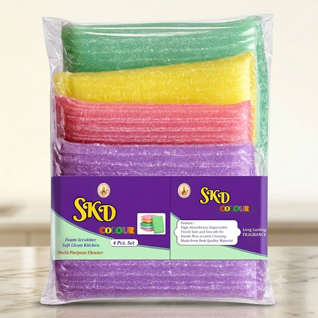 SKD Colour Foam Scrubber (4 Pcs. Set) – Multipurpose Kitchen Cleaning Pad