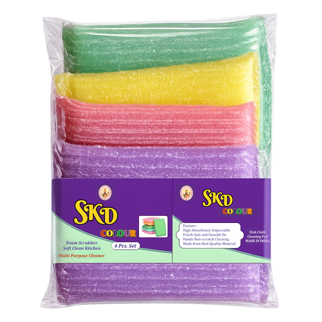 SKD Colour Foam Scrubber (4 Pcs. Set) – Multipurpose Kitchen Cleaning Pad